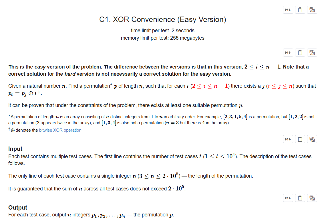 Codeforces Round 1075（Div. 2）C1. XOR Convenience (Easy Version)